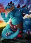  alligator attack balls battle challenge crocodile crocodilian erection feraligatr lily_pad lotad male muscular nintendo nude penis plant pok&eacute;mon pok&eacute;mon_(species) reptile river scalie size_difference sunset video_games water whelpsy 