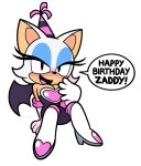  anthro bat birthday birthday_hat blush breasts cleavage clothed clothing edit english_text female fully_clothed jpsupper mammal rouge_the_bat simple_background smile solo sonic_(series) text white_background wings 