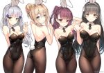  animal_ears arm_behind_back arm_up ass back bangs bare_shoulders black_hair black_legwear black_leotard blonde_hair blue_eyes blunt_bangs blush bow bowtie breasts brown_hair bunny_ears bunny_girl bunny_tail bunnysuit cleavage closed_mouth collarbone commentary covered_navel detached_collar embarrassed english_commentary eyebrows_visible_through_hair facial_mark flower girls_frontline green_eyes groin hair_between_eyes hair_flower hair_ornament hair_ribbon hairband half_updo hand_up hands_up highres hk416_(girls_frontline) large_breasts lee_seok_ho leotard long_hair looking_at_viewer looking_back medium_breasts multiple_girls one_side_up open_mouth pantyhose purple_hair qbz-95_(girls_frontline) red_eyes red_ribbon ribbon shoulder_blades sidelocks signature silver_hair simple_background smile snowflake_hair_ornament suomi_kp31_(girls_frontline) tail teardrop very_long_hair wa2000_(girls_frontline) white_hairband wrist_cuffs yellow_eyes 