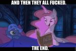  2018 bed bedding blanket blue_eyes blue_fur blue_hair book english_text equine female feral friendship_is_magic fur hair horn horse inside magic mammal meme my_little_pony pillow pink_eyes pink_hair pony princess_celestia_(mlp) princess_luna_(mlp) text winged_unicorn wings 