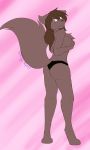  2018 anthro biped blush breasts brown_hair butt canine chest_tuft clothed clothing covering covering_breasts digitigrade embarrassed english_text eyebrows female hair heterochromia holding_breast keidran long_hair looking_back mammal natani panties partially_clothed raised_tail rear_view signature simple_background standing text topless tuft twokinds underwear wolf wolfie-pawz 