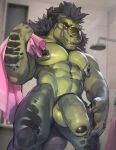  2018 5_fingers abs anthro areola balls biceps big_penis big_tail black_hair brown_horn brown_nipples brown_scales clenched_teeth cock_ring darkgem dragon erection green_balls green_penis green_skin green_tail hair holding_object horn huge_penis humanoid_hands humanoid_penis long_penis looking_at_viewer male manly muscular muscular_male navel nipple_piercing nipples nude partially_retracted_foreskin pecs penis piercing presenting presenting_balls presenting_penis scales scalie shower snout solo standing teeth thick_penis thick_tail thick_thighs towel triceps uncut 