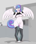 2018 absurd_res aged_up anthro areola breasts clothing codras equine feathered_wings feathers female flurry_heart_(mlp) friendship_is_magic hair hi_res horn inside legwear looking_at_viewer mammal my_little_pony nipples open_mouth pussy solo winged_unicorn wings 