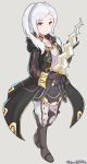  absurdres commentary female_my_unit_(fire_emblem:_kakusei) fire_emblem fire_emblem:_kakusei full_body gloves grey_background grimmelsdathird highres holding holding_sword holding_weapon hood hood_down long_hair long_sleeves my_unit_(fire_emblem:_kakusei) open_clothes open_robe parted_lips robe simple_background solo standing sword twintails twitter_username weapon white_hair 