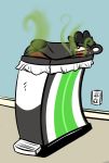  animate_inanimate blush inanimate_transformation mammal mephitid musk power_outlet skunk solo stripes- sweat transformation trash_can what why 