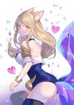  absurdres ahri animal_ears blonde_hair blush breasts choker fox_ears fox_tail heart highres idol k/da_(league_of_legends) k/da_ahri league_of_legends long_hair meowlian smile solo tail thighhighs yellow_eyes 