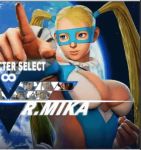  1girl 3d animated animated_gif blonde_hair blue_eyes bodysuit bounce bouncing_breasts breasts capcom cleavage earth female jiggle large_breasts leotard lips long_hair mask maskband pigtails planet pointing rainbow_mika revealing_clothes solo space street_fighter street_fighter_v twintails 