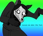  2018 ambiguous_gender black_hair canine clothing creepypasta hair keadonger mammal meme reaction_image robe scp-1471 scp_foundation simple_background skull text 