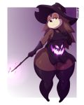  2018 animal_crossing anthro breasts clothed clothing costume female gloves hat hedgehog hi_res holding_object kappadoggo legwear looking_at_viewer magic_user mammal nintendo sable_able short_stack solo thick_thighs video_games wand witch witch_hat 