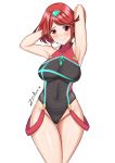  1girl armpits breasts competition_swimsuit homura_(xenoblade_2) large_breasts one-piece_swimsuit red_eyes red_hair solo swimsuit xenoblade_(series) xenoblade_2 zedxxx 