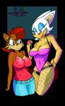  2018 areola bat big_breasts black_nose breasts brown_fur butt chipmunk cleavage clothed clothing digital_media(artwork) duo female fur hair legwear mammal nativefall red_hair rodent rouge_the_bat sally_acorn short_hair sonic_(series) stockings thick_thighs video_games 