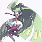  arm_up full_body gen_7_pokemon green_hair grey_background half-closed_eyes highres long_hair looking_at_viewer no_humans no_mouth outstretched_arm pink_eyes plant_girl pokemon pokemon_(creature) simple_background solo takase_(takase1214) tsareena very_long_hair 