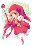  bangs blonde_hair blush bow bracelet braid dragon_quest dragon_quest_xi dress eyebrows_visible_through_hair flower full_body grey_footwear hat holding holding_staff jewelry kichijou_agata long_hair looking_at_viewer open_mouth orange_legwear puffy_short_sleeves puffy_sleeves purple_eyes red_bow red_hat short_sleeves socks solo staff twin_braids veronica_(dq11) white_background 