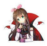  a.i._channel bangs bat_wings black_cape blush brown_hair cape closed_mouth collared_shirt commentary_request detached_sleeves detached_wings eyebrows_visible_through_hair green_eyes hair_between_eyes hair_ribbon halloween head_tilt heart high_collar kizuna_ai long_hair long_sleeves mini_wings multicolored multicolored_cape multicolored_clothes multicolored_hair pink_hair pink_ribbon red_cape red_wings ribbon shirt simple_background sleeveless sleeveless_shirt sleeves_past_wrists smile solo streaked_hair tp_(kido_94) upper_body virtual_youtuber white_background white_shirt white_sleeves wings 