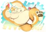  2018 ball barazoku beach beach_ball beartouma_0517 belly beverage blush bulge canine clothing dog eyebrows father food fur jewelry kemono male mammal monta_(beartouma_0517) mostly_nude musclegut muscular necklace overweight overweight_male parent pawpads seaside solo swimsuit thick_eyebrows 