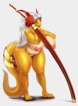  2018 aisyah_zaskia_harnny anthro big_breasts breasts capcom dragon female hair horn hurikata looking_at_viewer melee_weapon monster_hunter nipples nude pussy smile solo sword video_games weapon 