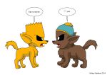  2014 bart_simpson black_nose canine duo english_text eric_cartman feral fur hat hi_res kelsey_sanders male mammal open_mouth south_park speech_bubble text the_simpsons 