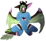  angel_dragon anthro biped clothed clothing dragon eyewear feathers fully_clothed fur glasses hair horn looking_at_viewer male pacifier pajamas simple_background sitting source_request twixxel_minty unknown_artist white_background wings 