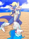  anthro anthrofied beach blue_hair breasts claws convexo digital_media_(artwork) duo echinoderm female female_on_top hair hi_res long_hair male male/female mammal marine navel nintendo nipples nude on_top open_mouth outside pinned pok&eacute;mon pok&eacute;mon_(species) pok&eacute;morph primarina pussy red_eyes samurott sand seaside sex sky solo starfish starfish_(accessory) vaginal video_games water 