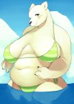  1girl akitaka_(mcdonnell-douglas) bear bikini cloud furry green_eyes polar_bear smile solo swimsuit water 