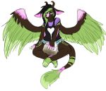  4_toes angel_dragon anthro barefoot biped clothed clothing diaper digitigrade dragon eyewear feathers feces fully_clothed fur glasses hair hand_on_diaper horn looking_down male messy_diaper scat simple_background soiling source_request toes twixxel_minty unknown_artist white_background 