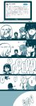  blue_hair closed_eyes closed_mouth comic commentary_request double_bun hair_ornament hair_over_one_eye hairband hairclip hamakaze_(kantai_collection) highres houshou_(kantai_collection) isokaze_(kantai_collection) japanese_clothes kantai_collection kimono monochrome multiple_girls notebook partially_translated pink_kimono sailor_collar school_uniform serafuku short_hair smile speech_bubble tanikaze_(kantai_collection) tasuki tatsumi_(sekizu) translation_request urakaze_(kantai_collection) 