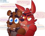 2018 animatronic bear bow_tie canine comic digital_media_(artwork) duo english_text five_nights_at_freddy&#039;s fox foxy_(fnaf) freddy_(fnaf) funtime_foxy_(fnafsl) funtime_freddy_(fnafsl) machine mammal robot sister_location speech_bubble text toy-bonnie video_games 