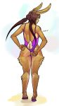  2018 5_fingers anthro biped bonnie_(my_life_with_fel) brown_fur brown_hair butt butt_pose clothed clothing eyebrows eyelashes female fluffy footwear fur hair lagomorph leotard long_ears long_hair looking_at_viewer looking_back luxarts mammal multicolored_fur my_life_with_fel pigtails rabbit short_tail simple_background skimpy smile solo standing tan_fur tan_tail thong tight_clothing two_tone_fur white_background 