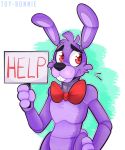  animatronic bonnie_(fnaf) bow_tie digital_media_(artwork) five_nights_at_freddy&#039;s lagomorph machine mammal rabbit reaction_image robot sign toy-bonnie video_games 