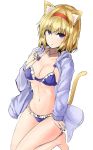 alice_margatroid animal_ear_fluff animal_ears bangs barefoot bikini blonde_hair blue_bikini blue_bow blue_eyes blue_jacket blue_nails bow bow_bikini cat_ears cat_tail collarbone commentary_request eyebrows_visible_through_hair feet_out_of_frame frilled_bikini frills hair_between_eyes halterneck hand_up highres hood hooded_jacket jacket jewelry kemonomimi_mode long_sleeves looking_at_viewer nail_polish navel necklace open_clothes open_jacket parted_lips puppet_rings ring seiza shiny shiny_skin short_hair simple_background sitting solo stomach swimsuit tail thighs touhou white_background y2 