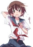  blue_skirt brown_hair ixy kiyosumi_school_uniform miyanaga_saki neckerchief red_eyes red_neckwear saki school_uniform serafuku short_hair skirt 