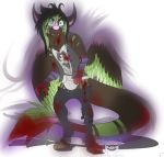  angel_dragon anthro blood bullet_hole clothed clothing diaper dragon eyebrows eyewear fully_clothed fur glasses gore hair male pants shirt signature simple_background standing teeth twixxel_minty unknown_artist unknown_artist_signature wings 