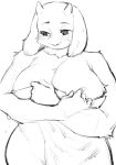  anthro aruurara big_breasts blush boss_monster breasts caprine cleavage clothed clothing female floppy_ears fluffy front_view horn mammal naked_towel shy solo standing toriel towel undertale video_games 