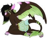  4_toes angel_dragon anthro barefoot biped clothed clothing diaper digitigrade dragon eyewear feathers fur glasses hair humanoid_hands looking_at_viewer male simple_background source_request toes twixxel_minty unknown_artist wings 