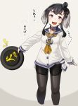  anchor anchor_symbol black_hair black_legwear collar commentary_request dress eyebrows_visible_through_hair frisbee grey_hair hairband hat highres holding kantai_collection long_sleeves looking_at_viewer lowleg_pantyhose mini_hat multicolored_hair neckerchief open_mouth pantyhose ryuun_(stiil) sailor_collar sailor_dress shirt short_hair short_hair_with_long_locks sidelocks smile solo tied_shirt tokitsukaze_(kantai_collection) translation_request 