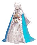  anastasia_(fate/grand_order) andrian_gilang blue_eyes cape crown doll dress fate/grand_order fate_(series) hairband highres long_hair mini_crown royal_robe silver_hair simple_background solo very_long_hair white_background 