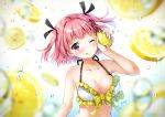  bikini blush bubbles food fruit original pink_eyes pink_hair short_hair swimsuit wink yaki_mayu 