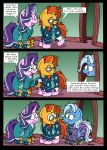  2018 bobthedalek clothing comic dialogue english_text equine female friendship_is_magic hair horn male mammal messy_hair my_little_pony pajamas robe slippers starlight_glimmer_(mlp) sunburst_(mlp) text trixie_(mlp) unicorn 