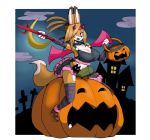  1girl brown_hair dog furry halloween open_mouth pumpkin red_eyes ruishin short_hair solo wings 