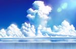  cloud cloudy_sky commentary day hankachi_(okayama012) highres horizon lens_flare no_humans ocean original outdoors pier scenery shore sky sunlight 
