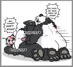  2018 akai_(arena_of_valor) anal anthro arena_of_valor balls bear belly blush butt duo english_text green_eyes humanoid_hands kusosensei male male/male mammal one_eye_closed overweight overweight_male panda penis sex simple_background text white_background wink zuka_(arena_of_valor) 