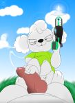  2018 absurd_res balls brian_griffin canine claws clothing cloud cub cum digital_media_(artwork) doodleburr duo erection family_guy feet foot_fetish footjob hi_res male male/male mammal outside paws sex simple_background smile solo_focus stewie_griffin toes young 