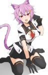  animal_ears black_gloves black_legwear black_sailor_collar cat_ears cat_tail fang gloves highres kantai_collection looking_at_viewer neckerchief nel-c open_mouth paw_pose purple_hair red_eyes remodel_(kantai_collection) sailor_collar short_hair simple_background solo tail tama_(kantai_collection) thighhighs white_background 