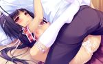  1boy 1girl aftersex anus arisegawa_arle bangs black_hair blush boku_to_koi_suru_ponkotsu_akuma. bottomless breasts cum cum_in_pussy cum_on_ass dark_skin feet hetero hug indoors kneehighs leg_lock long_hair low_ponytail mating_press missionary nipples no_bra no_panties no_shoes open_clothes open_mouth open_shirt penis pussy red_eyes sayori sex shiny shiny_skin shirt small_breasts socks solo_focus spread_legs sweat uncensored vaginal very_long_hair white_legwear zipper_sex 