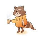  2018 anthro beepingbeepster beverage clothing coffee drinks eyes_closed hoodie humanoid_hands male mammal procyonid raccoon ringtail simple_background solo white_background 