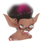  angry asura big_ears brown_skin bust_portrait eyewear female glasses guild_wars hair humanoid licheart long_hair looking_at_viewer magenta_hair magenta_lips portrait simple_background solo spotty_(spotte) teenager video_games young 