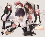  absurdres alternate_costume ass commentary_request girls_frontline highres looking_up miki06 pink_hair pose purple_eyes scarf school_uniform shoes st_ar-15_(girls_frontline) stretch thighhighs thighs 