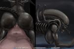  2018 3d_(artwork) abs alien alien_(franchise) alien_girl all_fours alternate_version_at_source anal balls big_breasts big_butt black_skin black_tail breasts butt claws dangerous digital_media_(artwork) doggystyle duo enjoying eyeless fangs female from_behind_position human human_on_humanoid humanoid inner_mouth lips lying male mammal monster muscular navel nihilophant nipples not_furry nude open_mouth penetration penis presenting raised_tail seductive sex sharp_teeth shiny smile teeth text thick_thighs wide_hips xenomorph 