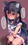  animal_ears asashio_(kantai_collection) atsutoku babydoll black_hair black_panties black_sailor_collar blue_eyes collar commentary dog_collar dog_ears dog_tail feet_out_of_frame flying_sweatdrops kantai_collection long_hair panties sailor_collar solo tail translation_request underwear 