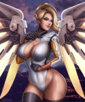  breasts curvy flowerxl large_breasts leotard mercy_(overwatch) overwatch thick_thighs thighs 